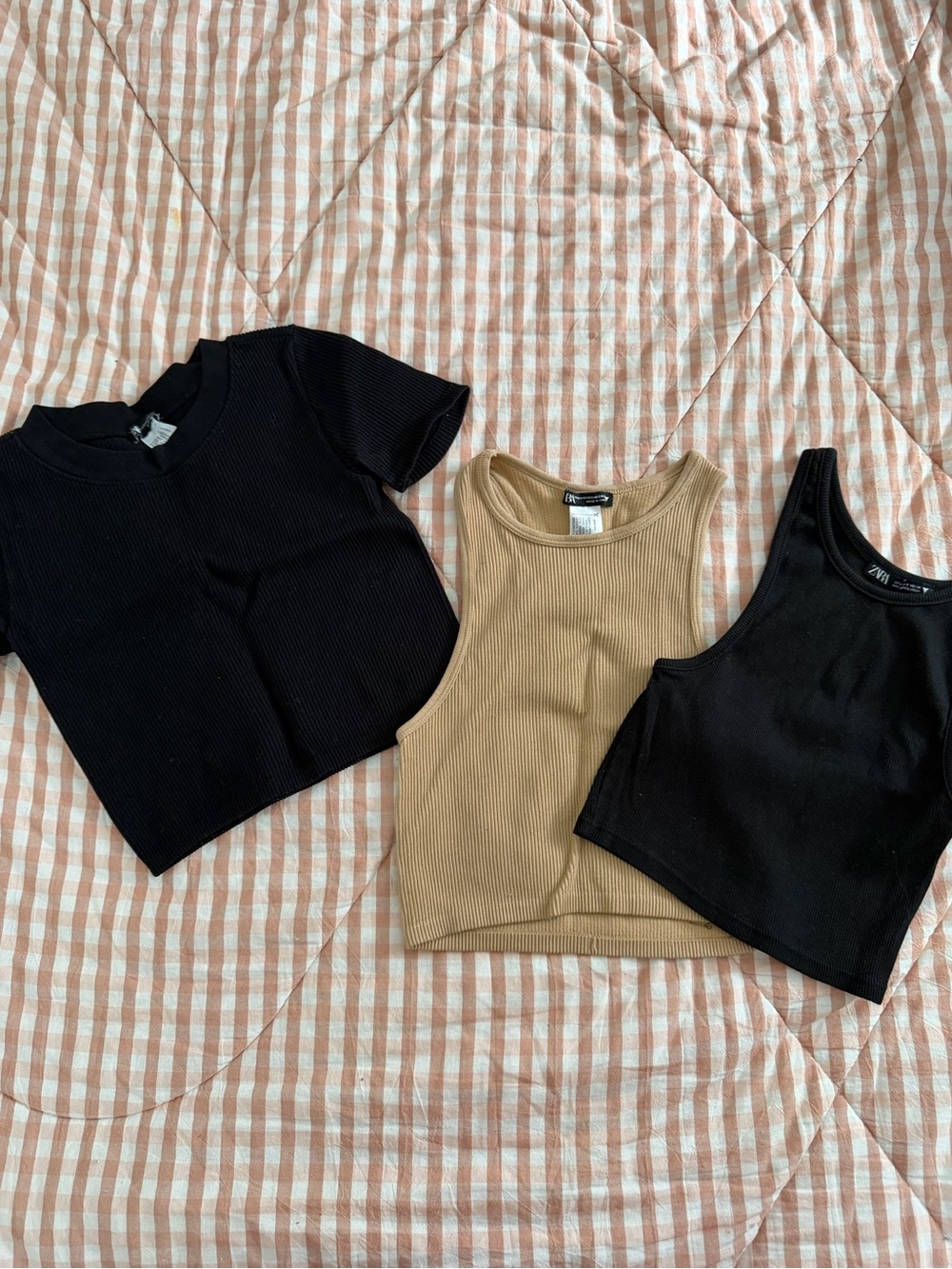 Zara Black Ribbed Crewneck Top
